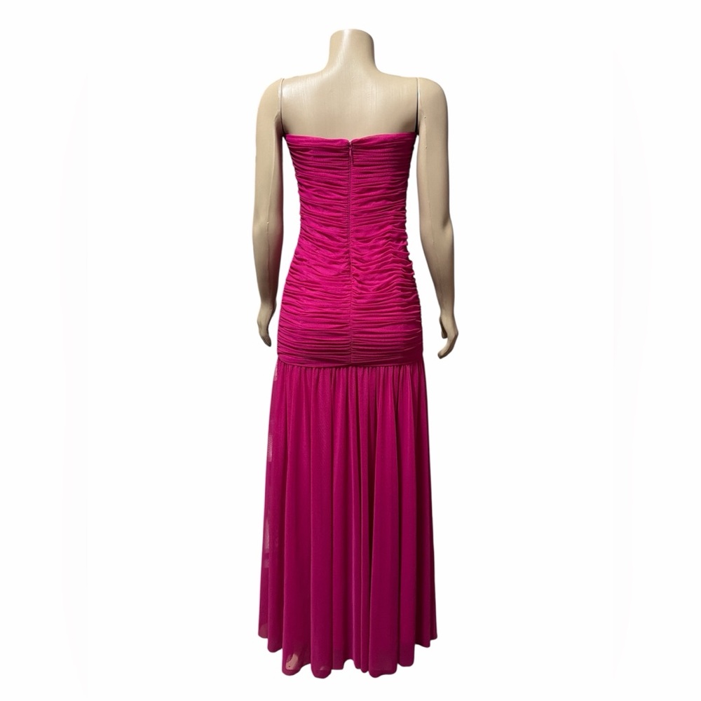 NWT Xscape Evenings Sz 8 Hot Pink Ruched Strapless Maxi Gown Dress Formal $288 - Picture 4 of 8
